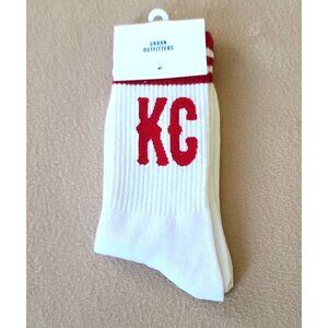Urban Outfitters Kansas City Striped Crew Socks OS Unisex White Red Logo NEW